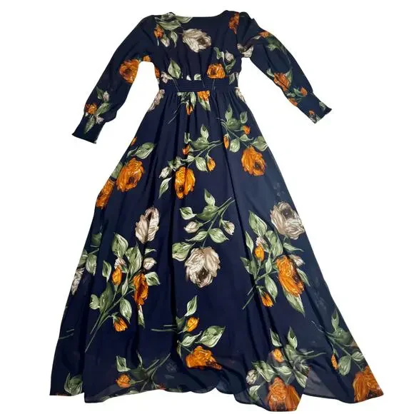 Baltic Born Olivia Midnight Navy Floral Maxi Dress Women's Medium Boho Cottage - Picture 15 of 16